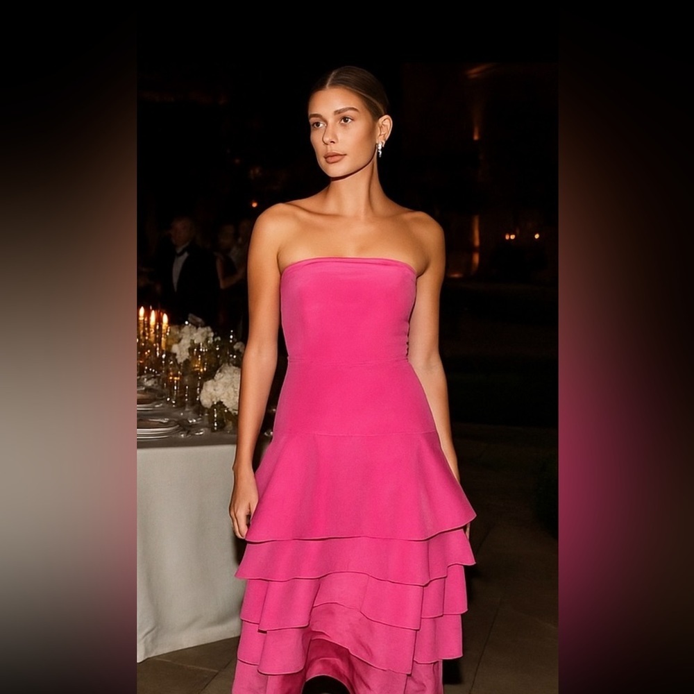 Antonio Melani Pink Silk Strapless Dress with Ruffled Bottom Sz 4